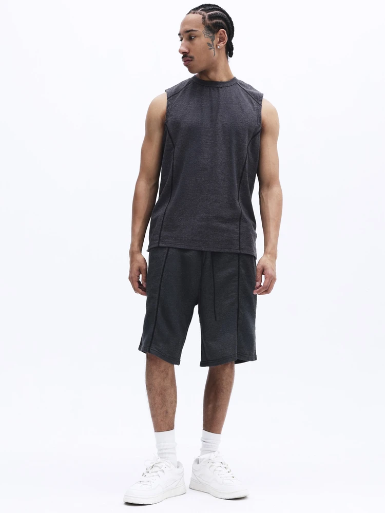 Heathered Charcoal Sleeveless Tank Top And Relaxed Drawstring Shorts Co-Ord Set For Casual Summer Streetwear Loungewear