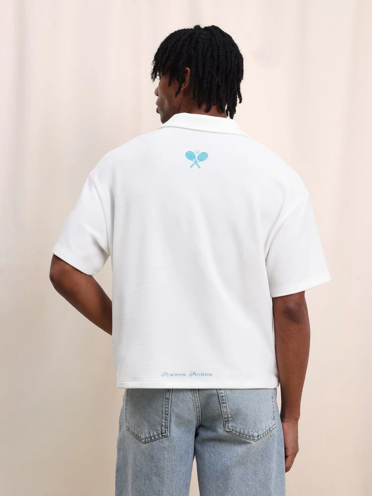 PLAYBOY X SUMWON Męska klasyczna koszulka polo z krótkim rękawem i haftowanym logo na klatce piersiowej, codzienna, regularny krój, kołnierzyk typu szpic, tekstura waflowa, lato, wiosna