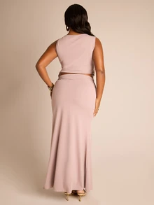 FASHION SZN Plus Size Gathered Waistband Cinched Waist Maxi Skirt Sexy Elegant Long Skirts Vacation Holiday Outfits Chic Birthday Evening Formal Party Pink Summer - Khaki - View 2