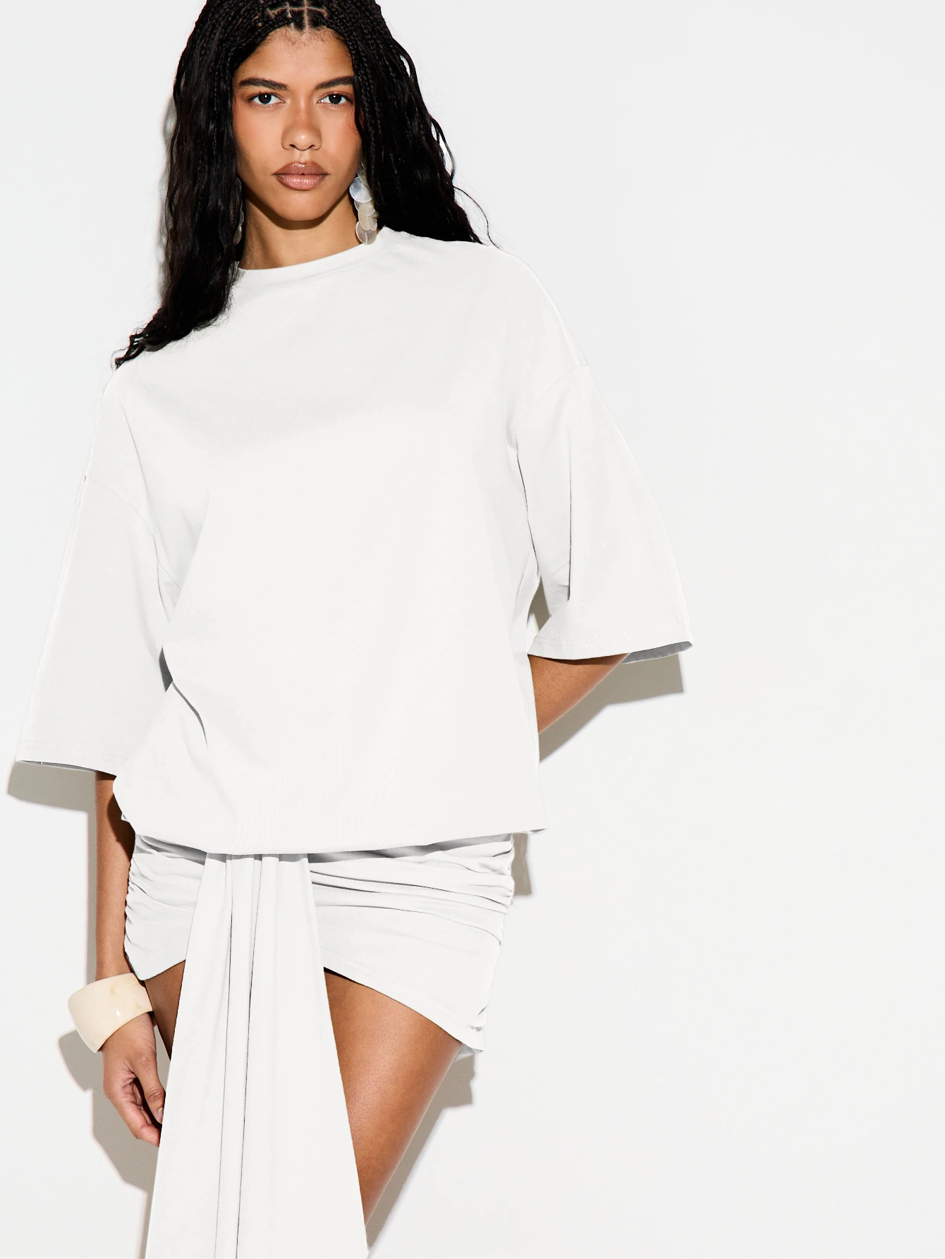 KIZN Ruched T-Shirt Mini Dress With Tie Waist