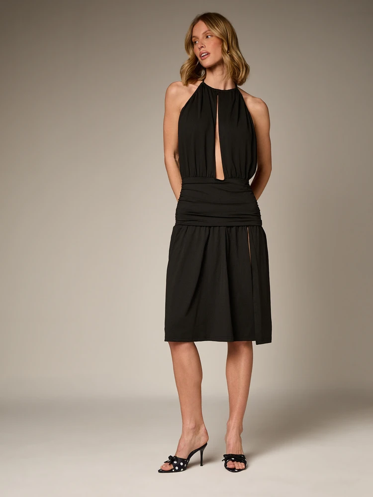 Halter Neck Midi Dress With Side Split