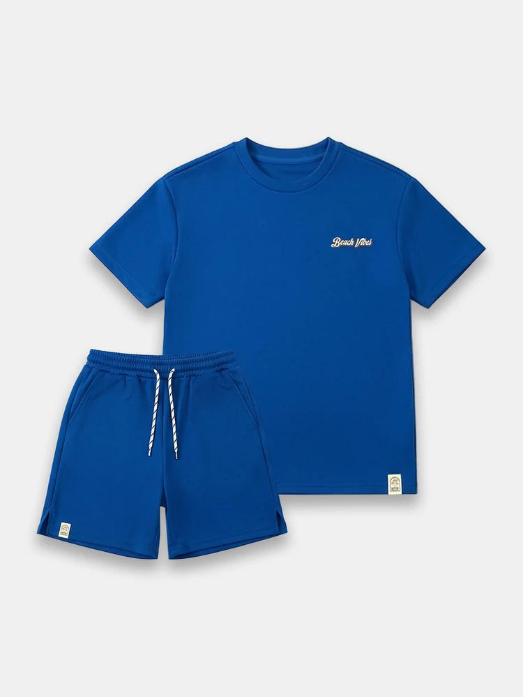 Boys Beach Vibes Coconut Tropical Two Piece Jersey T-Shirt And Shorts Co-Ord Set Summer Holiday Vacation Casual Wear