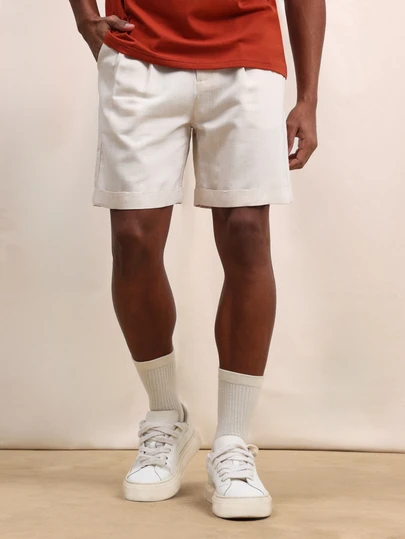 SUMWON Pantalones cortos de verano de lino con ajuste regular y dobladillo con puño, estilo clásico casual, ligeros y transpirables para comodidad