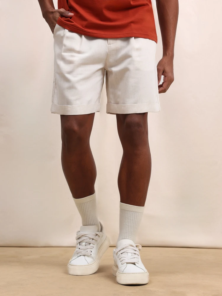 Pantalones cortos de verano de lino con ajuste regular y dobladillo con puño, estilo clásico casual, ligeros y transpirables para comodidad