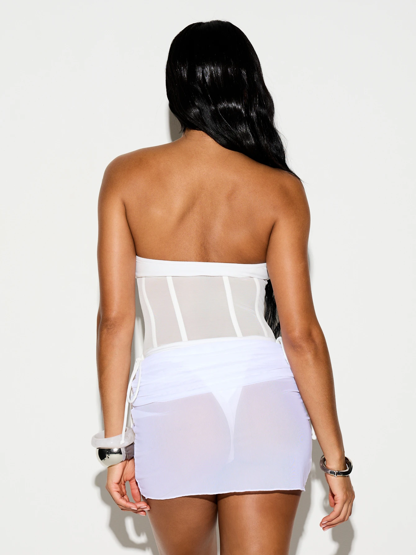 KIZN 스트랩리스 반도 수영복, 시스루 코르셋 상의