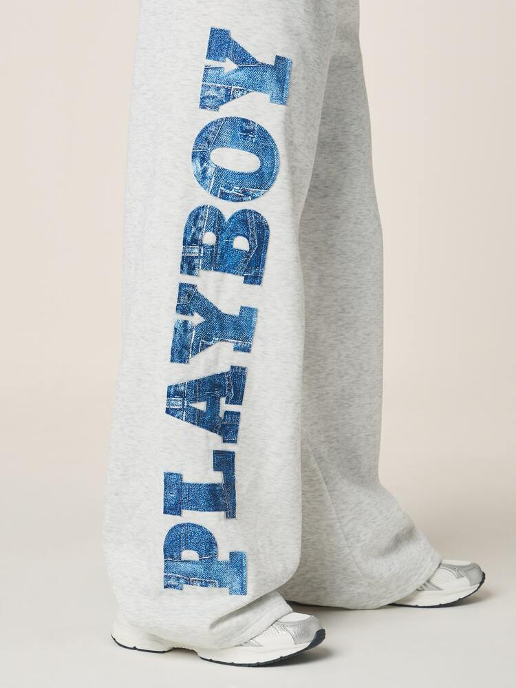 Missguided x Playboy Grey Joggers With Blue Applique