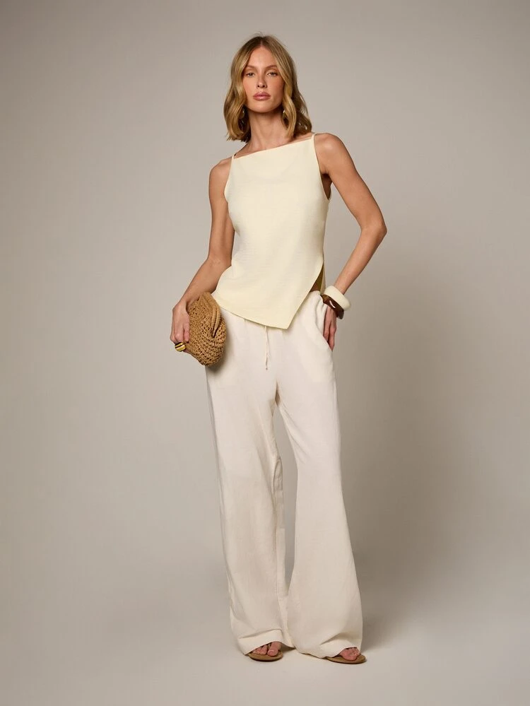 Asymmetric Hem Linen Feel Tank Top