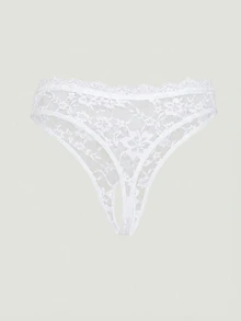 MISSGUIDED Women's Crotchless Lace Panties With Floral Pattern And Bow Detail For Intimate Occasions Lingerie - White - View 2