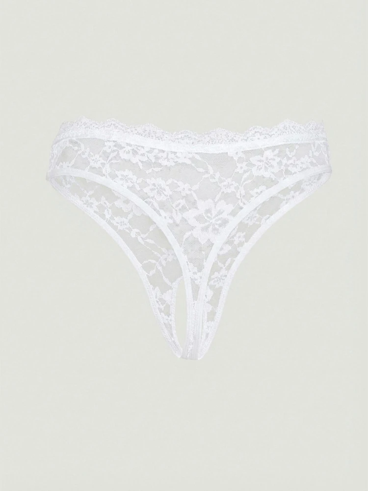MISSGUIDED Women's Crotchless Lace Panties With Floral Pattern And Bow Detail For Intimate Occasions Lingerie