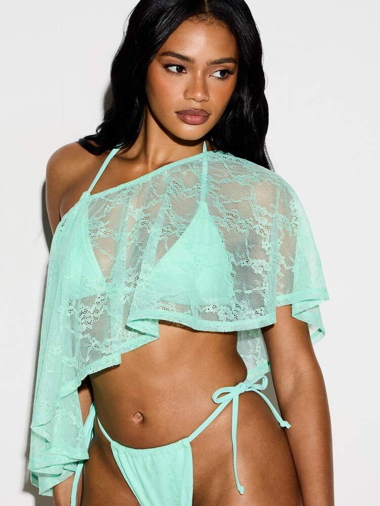 KIZN Lace Off Shoulder Cape Top With Flowy Sleeves And Sheer Overlay Design Perfect For Beach Vacation Summer Date Night Evening Occasions