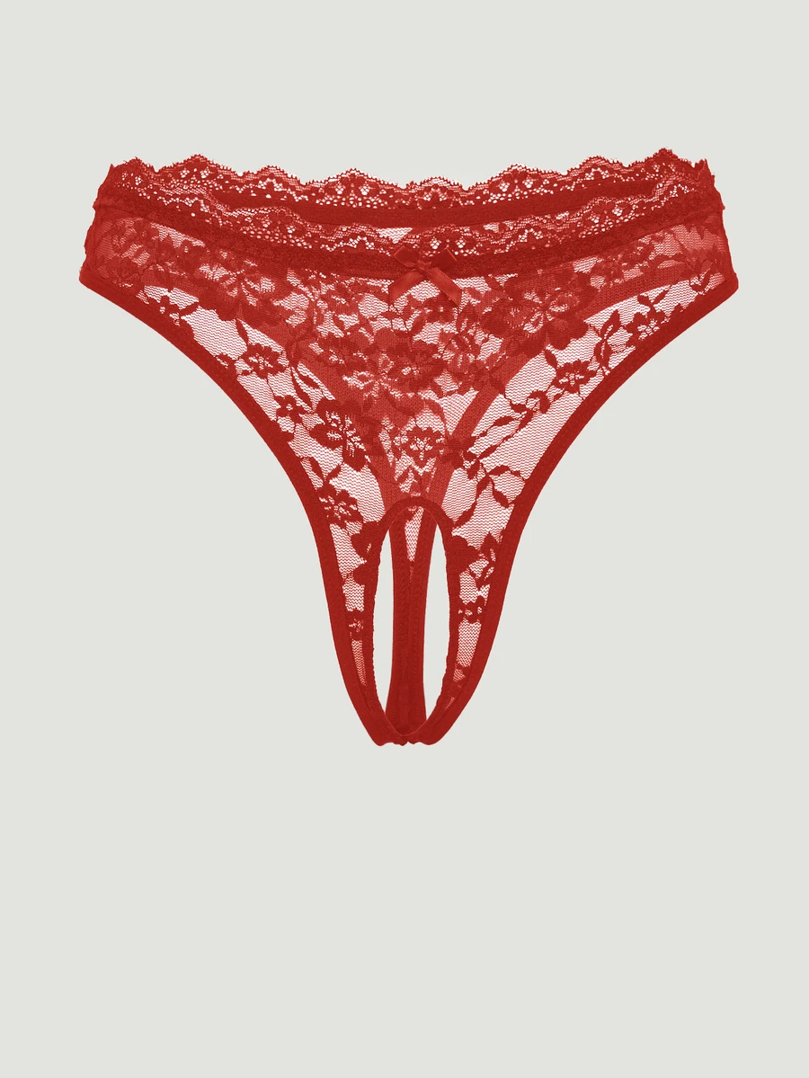 MISSGUIDED Sexy Crotchless Lace Panties For Women Intimate Open Back Lingerie Underwear Valentine Day Gift - Red - View 1