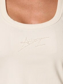 AiiRZ Áo tank top nữ cổ tròn, chất liệu gân nổi, có logo trang trí, kiểu dáng cơ bản, thích hợp cho mùa hè và mùa xuân. - trắng - Xem 3