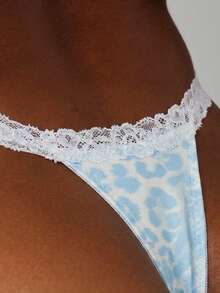 MISSGUIDED Leopard Print Lace Trimmed Bikini Briefs For Women - Cheeky Cut Underwear With Contrast Lace Detailing Intimate Apparel - Baby Blue - View 5