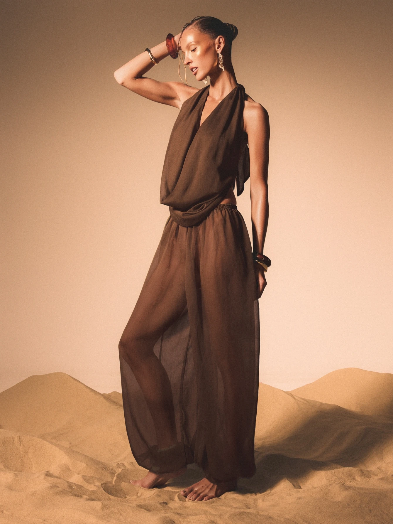 KIZN Sheer Balloon Trousers With Wide Legs