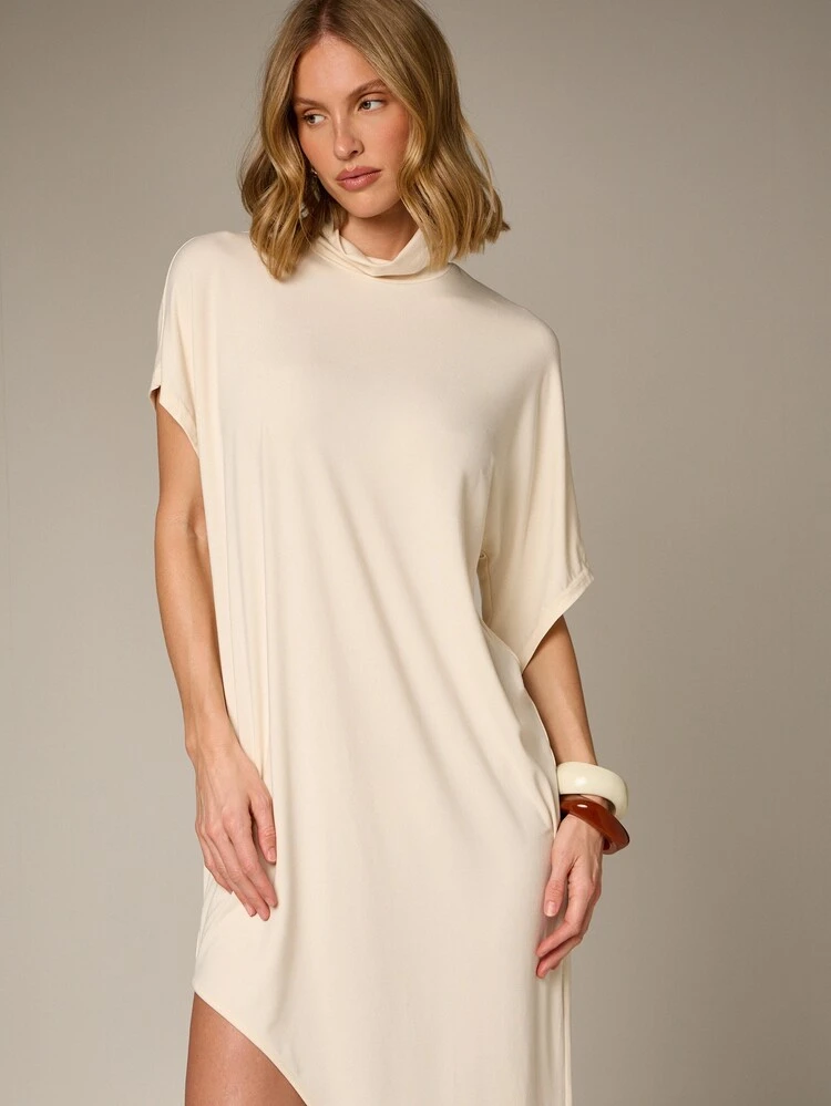 AiiRZ カウルネック スリットヘム マキシドレス