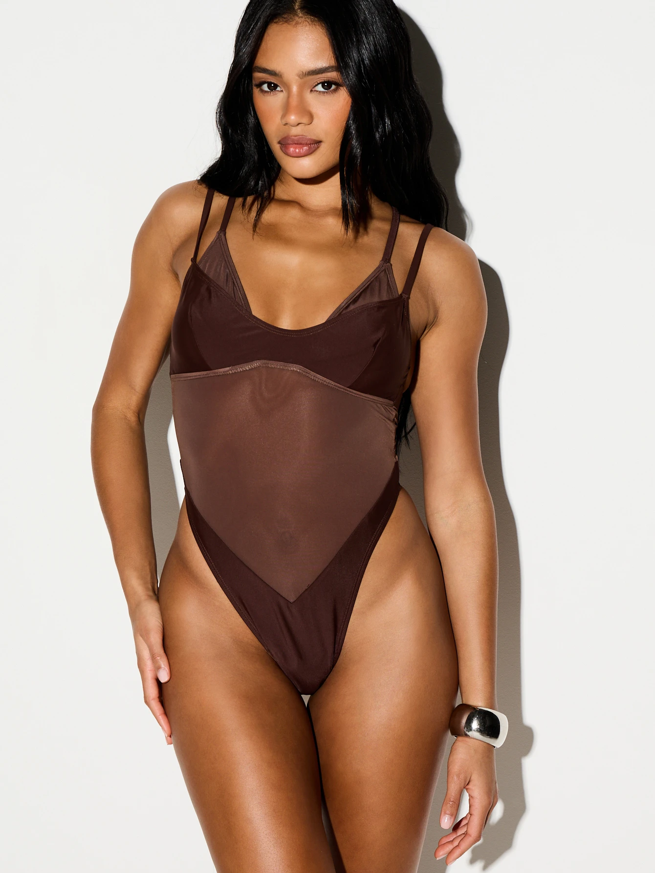 KIZN Mesh Panel One Piece Swimsuit With Cross Back