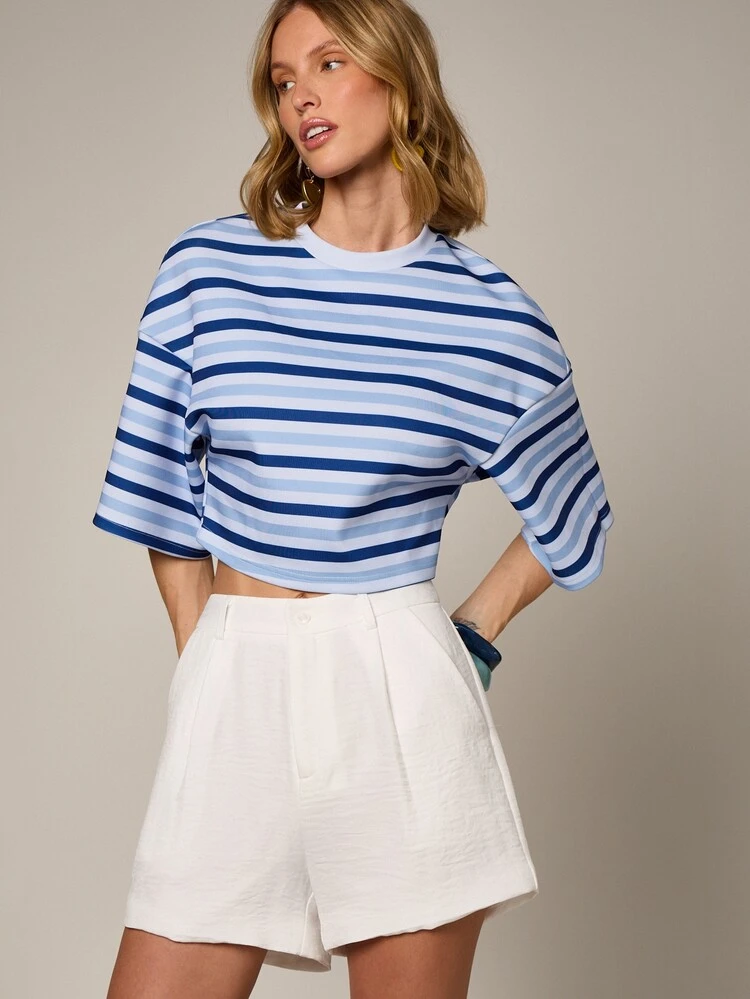 Striped Crop T-Shirt With Short Sleeves