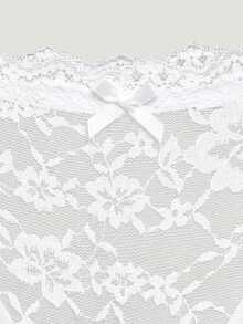 MISSGUIDED Women's Crotchless Lace Panties With Floral Pattern And Bow Detail For Intimate Occasions Lingerie - White - View 3