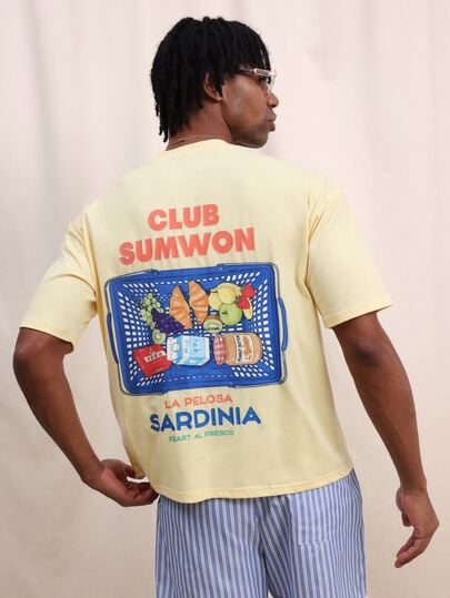 SUMWON Mens Boxy Fit Short Sleeve Crew Neck T-Shirt With Large Back Graphic Print And Chest Detail Casual Summer Style