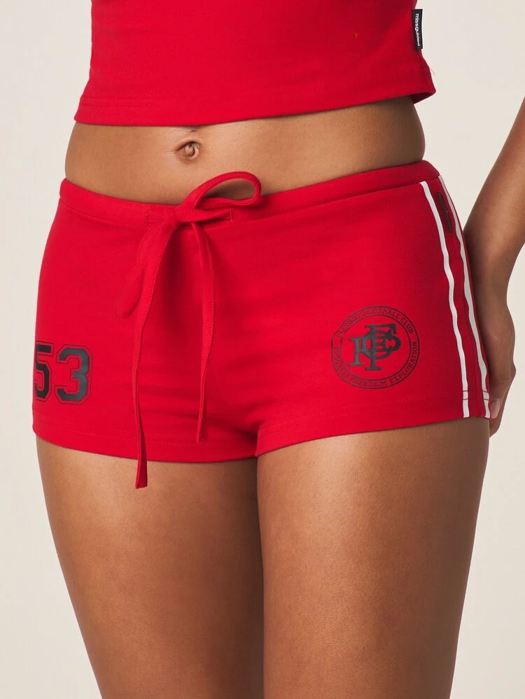 Missguided x Playboy Sports Graphic Fitted Crop Tee And Micro Booty Shorts Two Piece Set With Number Print And Logo Details