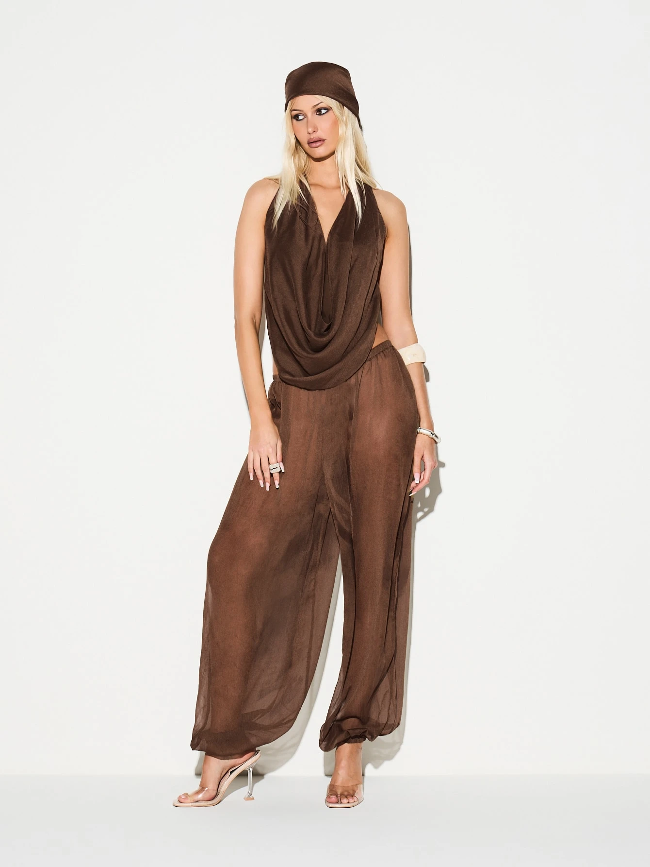 KIZN Sheer Balloon Trousers With Wide Legs