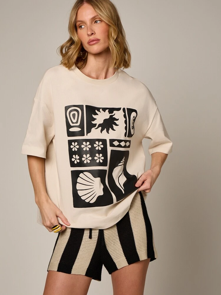Oversized Graphic Tee With Abstract Print