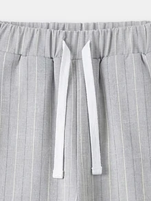 SUMWON Striped Drawstring Boys Pants With Monkey Patch Elastic Waist Casual Everyday Pants Cuffed Hem Comfortable Kids Jogger Style Trousers - Grey - View 4