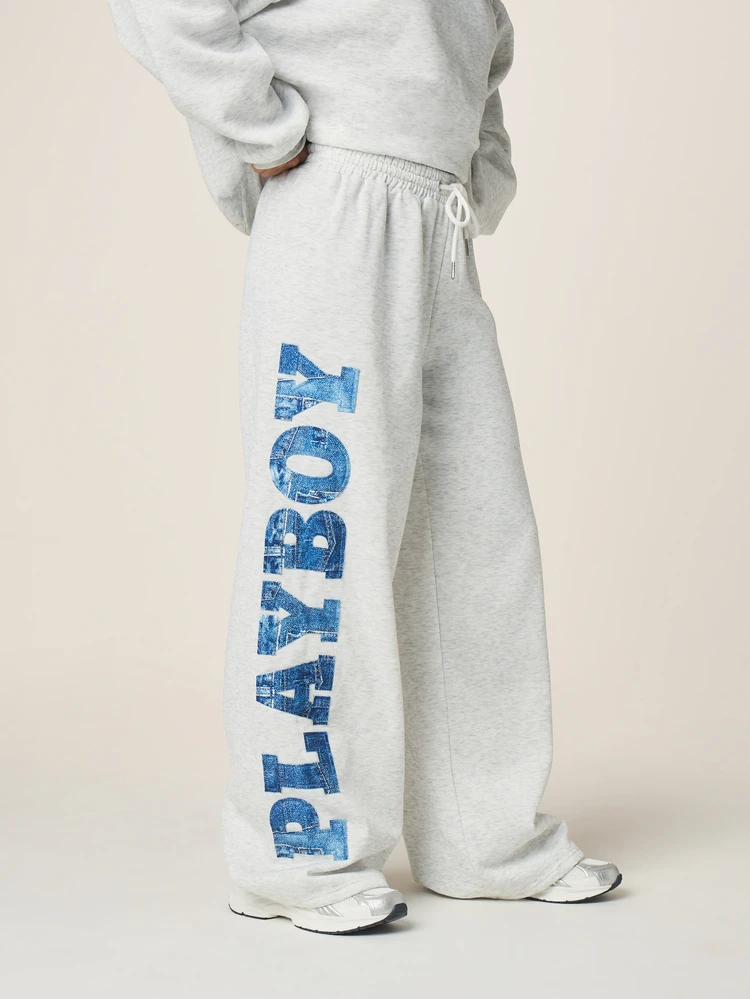 Missguided x Playboy Grey Joggers With Blue Applique