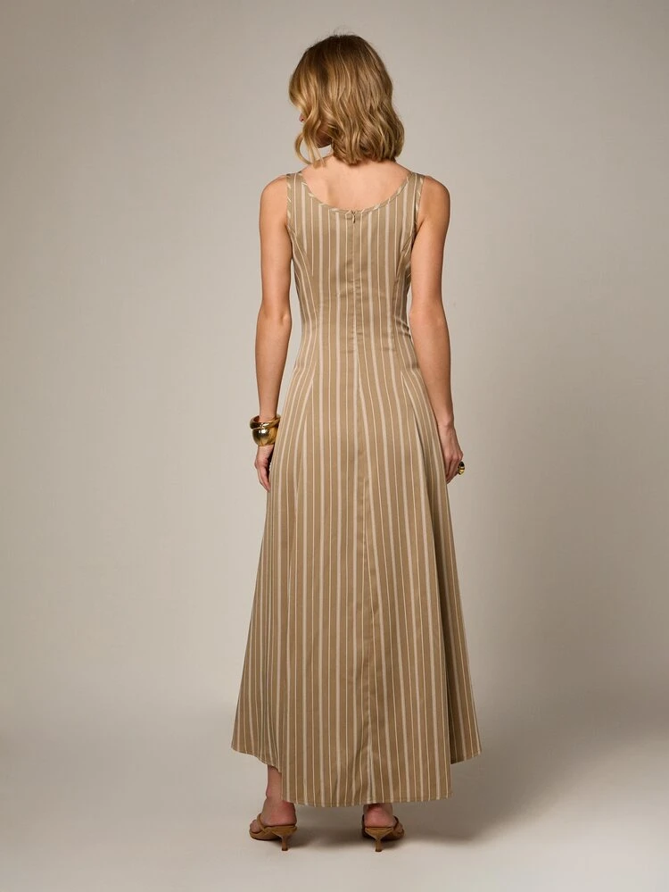AiiRZ Tan Striped Asymmetric Maxi Dress