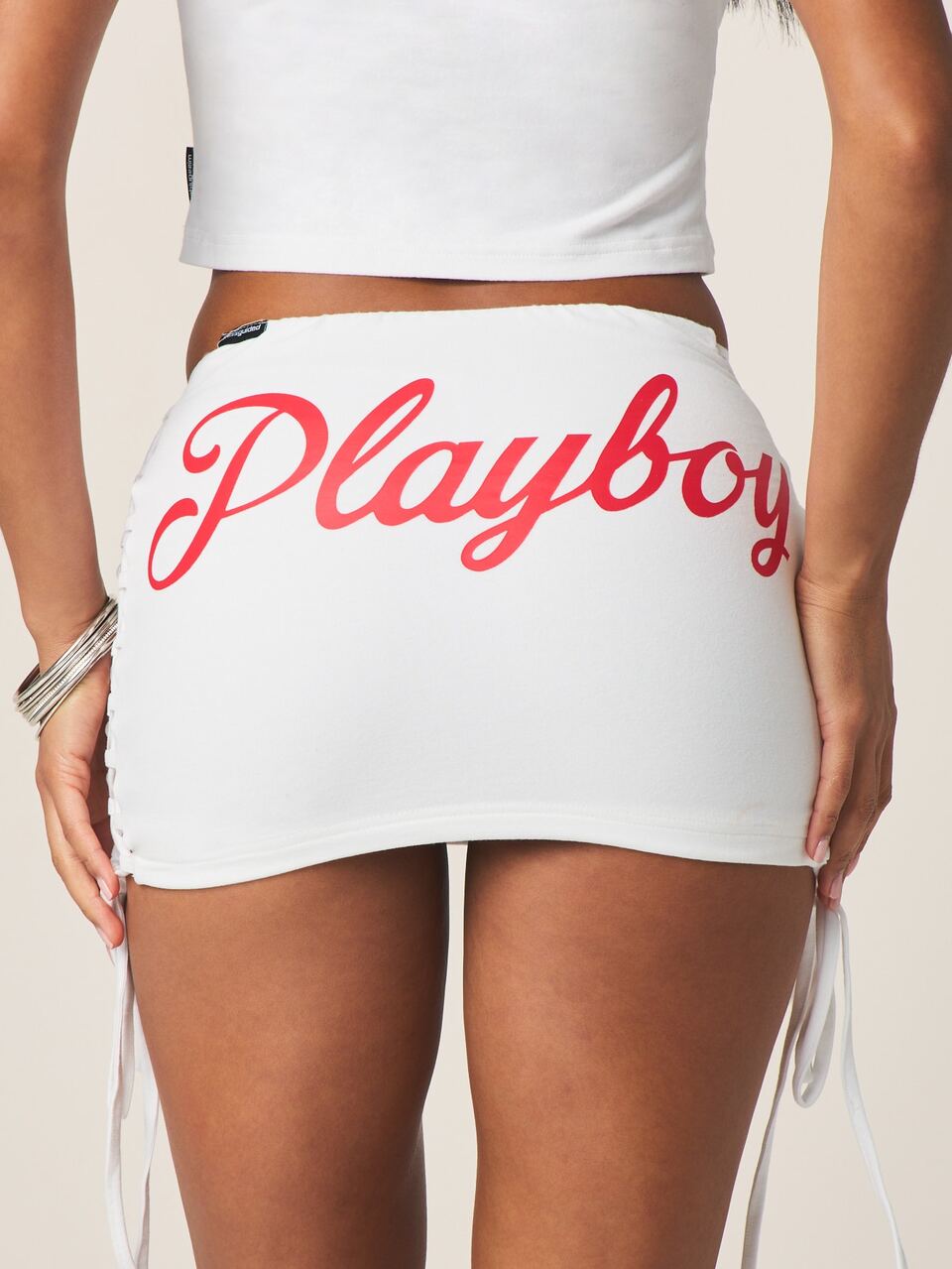 Missguided x Playboy Lace Up Side Mini Skirt White Bodycon Figure Hugging Club Party Night Out Fashion Statement Piece