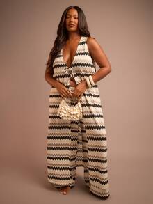 FASHION SZN Áo khoác ngoài đi biển dệt kim móc mịn cỡ lớn, kiểu Kaftan thường ngày, thích hợp cho câu lạc bộ bãi biển, tiệc mùa hè, trang phục đi nghỉ mát, lễ hội, phong cách Boho Ibiza, thắt nơ phía trước, dáng rộng, maxi dài. - Nhiều màu - Xem 6