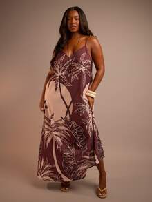FASHION SZN Plus Size Womens Strappy Loose Fit Palm Print Maxi Dress Casual Boho Festival Outfit Plus Size Holiday Outfit Occasion Dress Evening Dress Vacation Dress - Multicolor - View 6