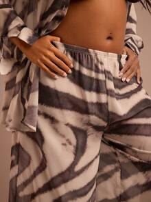 FASHION SZN Plus Size Animal Print Chiffon Beach Cover Up Wide Leg Loose Fit Summer Holiday Vacation Outfit Beach Club Sexy Elegant Casual Comfy Occasion Hen Do Bachelorette Swim Matching Beachwear Outfit Plus Size Beach Wear Curve Holiday Outfits For Women - Multicolor - View 4