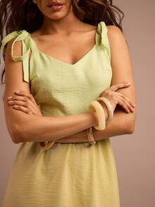 FASHION SZN Womens Strappy Tie Shoulder Square Neck Linen Feel Midi Dress Cute Elegant Chic Summer Holiday Dress Long Dress Formal Sun Dress Travel Boho - Green - View 5