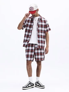 SUMWON Plaid Short Sleeve Button Down Shirt And Matching Shorts Two Piece Coordinating Set Summer Casual Outfit - Multicolor - View 3
