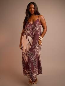 FASHION SZN Plus Size Womens Strappy Loose Fit Palm Print Maxi Dress Casual Boho Festival Outfit Plus Size Holiday Outfit Occasion Dress Evening Dress Vacation Dress - Multicolor - View 4