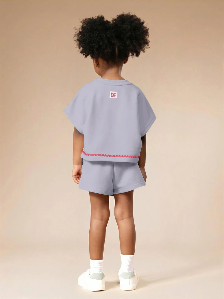 Girls Happy Days Rickrack Trim T-Shirt And Shorts Co-Ord Set Summer Casual Playwear Outfit
