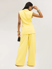 Dancing Leopard Yellow Sleeveless Longline Wide-Leg Suit Co-Ord, Smart Office Workwear - Yellow - View 2