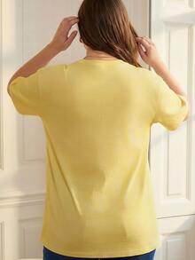 ELLERISSA Plus Size Yellow Lemon Graphic Crew Neck Oversized T-Shirt - Yellow - View 2