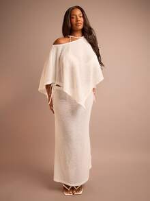 FASHION SZN Váy maxi dệt kim mỏng, cỡ lớn, thích hợp mặc đi biển, thanh lịch, sang trọng, phong cách câu lạc bộ biển, boho, Ibiza, gợi cảm, trang phục nghỉ lễ, du lịch. - trắng - Xem 1