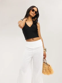 Dancing Leopard White Over Wide Leg Trouser, Trousers For Women, Wide Leg Trousers Women, Summer Outfits For Women, Smart Casual Outfit, Holiday Outfits - White - View 3
