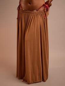 FASHION SZN 大码女式网纱长裙沙滩装长裙波西米亚风节日装扮夏季度假休闲装宽松弹力腰带长裙沙滩俱乐部派对场合泳装 - 棕色 - 查看 3