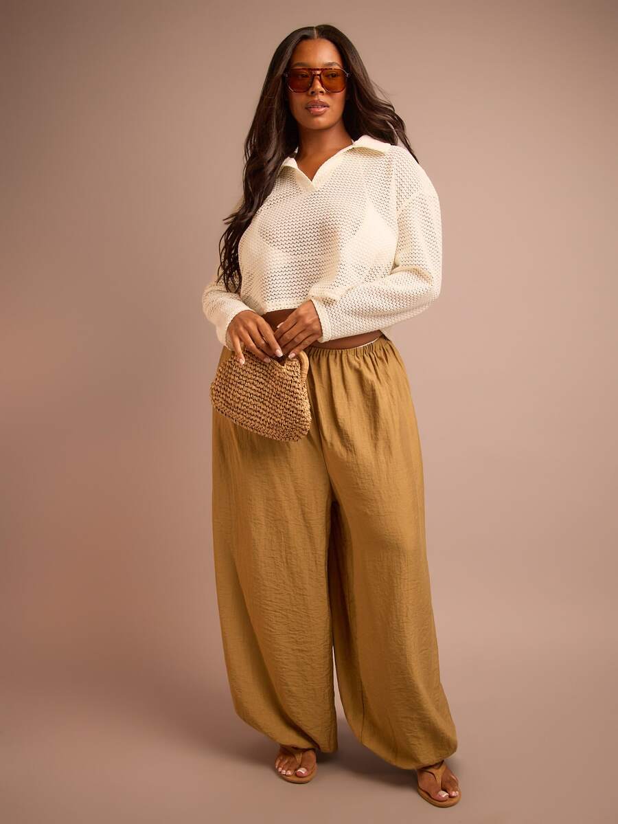 FASHION SZN Quần ống rộng dáng suông cỡ lớn, kiểu quần harem thoải mái, cạp chun co giãn, dáng rộng, thích hợp cho kỳ nghỉ hè, du lịch thành phố, có túi, cạp trung bình. - màu nâu - Xem 1