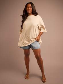 FASHION SZN Plus Size 100% Cotton Oversized Crew Neck T Shirt Fall Autumn Winter New Season Trending Everyday Basics Loose Fit Cool Comfy Summer Outfit Vacation Basics - Khaki - View 6
