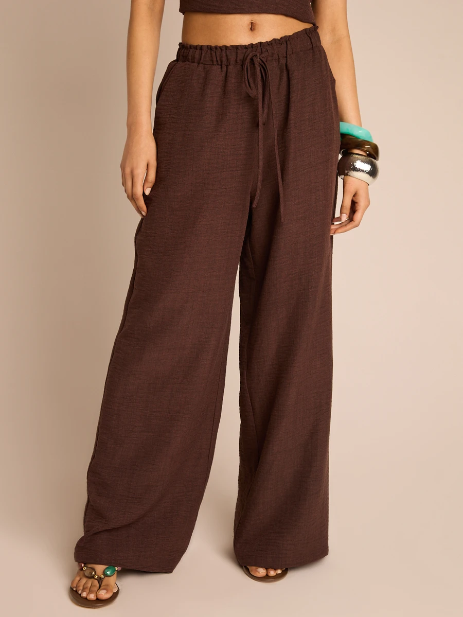 FASHION SZN 时尚季阔腿亚麻裤 - 棕色 - 查看 1