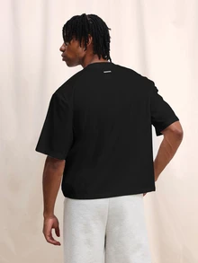 SUMWON 男士黑色常规版型短袖纯棉圆领经典T恤，适合日常休闲穿着，夏季基础款 - 黑色 - 查看 2