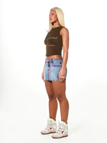 BABYPHAT Áo tank top không tay in hình logo mèo, chất liệu cotton màu nâu, kiểu dáng thường ngày. - Màu nâu Sô-cô-la - Xem 4