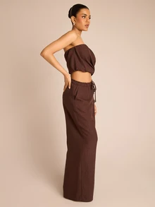 FASHION SZN 时尚季阔腿亚麻裤 - 棕色 - 查看 6