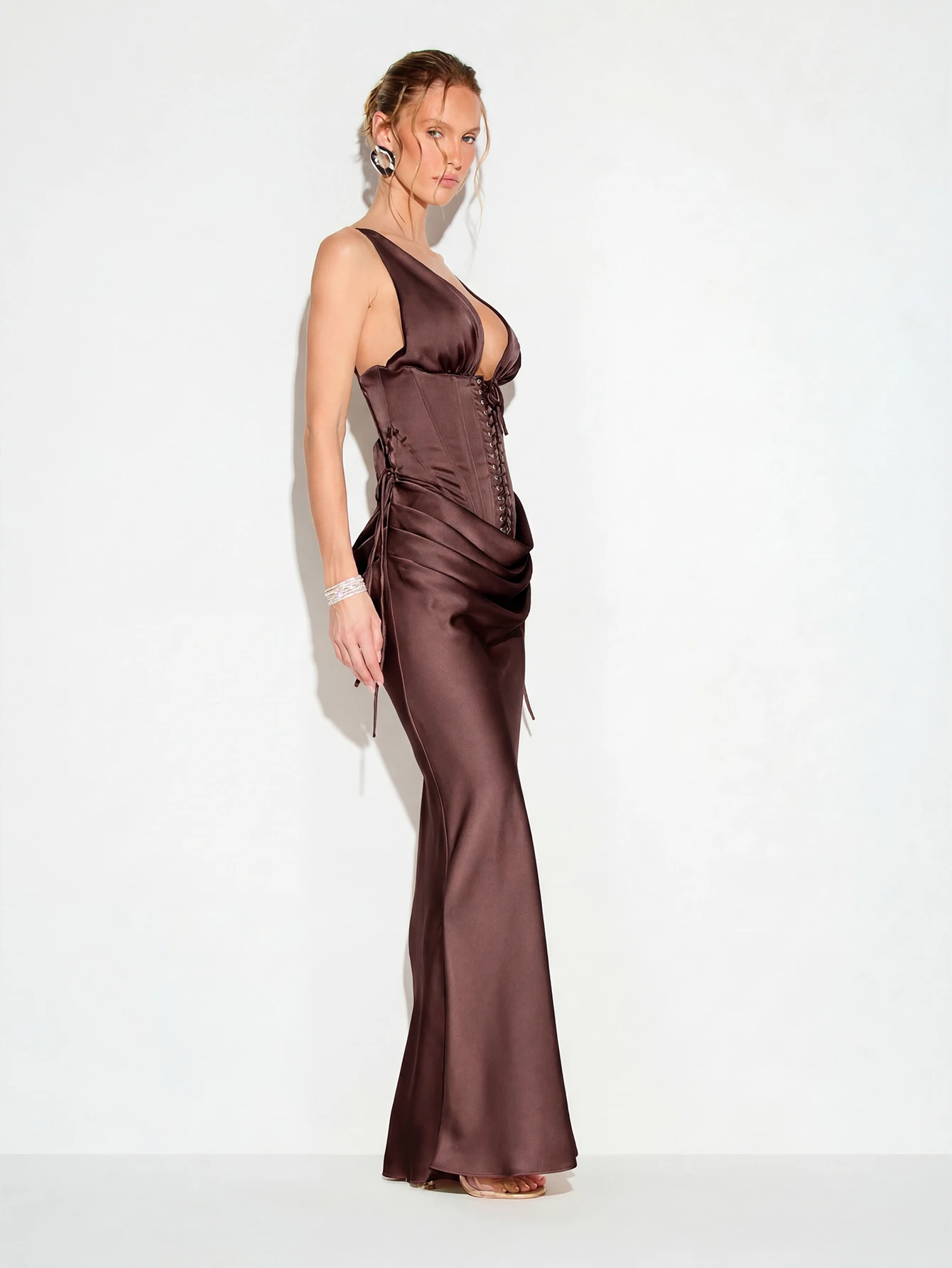 KIZN Satin Corset Cami With Lace Up Front