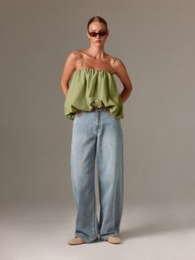 AiiRZ Top de tirantes finos con volantes y bajo globo en color verde salvia estilo bohemio para uso casual en verano - Verde - Ver 4